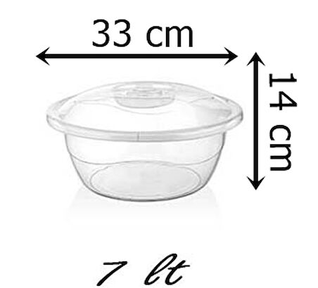  Plastik 7 Litre Kapaklı Hamur Leğeni Saklama Kabı Şeffafl (Çap 33 Cm)