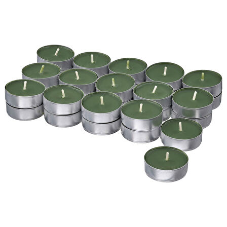 Kokulu tealight mum, koyu yeşil, 3.5 saat, 30 adet, çam ve yosunun