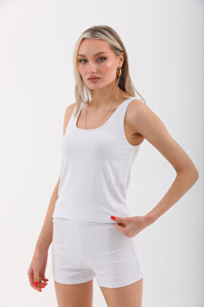 Extra Yumuşak Viskon Şort & Atlet Takım -Beyaz