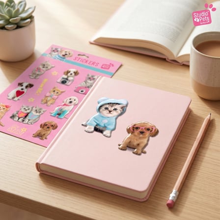 Studio Pets Lisanslı Kabartmalı Sticker Seti - Sevimli Kedi ve Köpek Figürlü 3D Etiket
