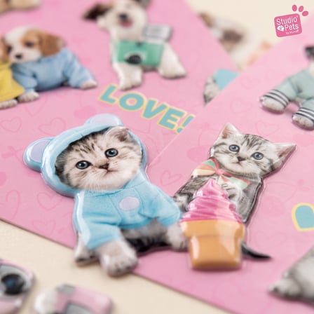 Studio Pets Lisanslı Kabartmalı Sticker Seti - Sevimli Kedi ve Köpek Figürlü 3D Etiket
