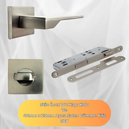 STILO İnox Kare Rozetli WC Kapı Kolu ve 40X23mm Saten WC Gömme Kilit Set