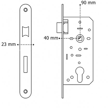 STILO İnox Kare Rozetli WC Kapı Kolu ve 40X23mm Saten WC Gömme Kilit Set