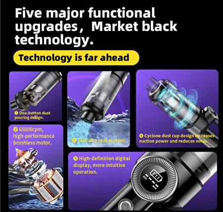 Turbo Digital 120w ultra emiş araç ev araba süpürgesi Çok uzun şarj süresi Turbo Çift Motor