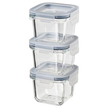 Cam Saklama Kabı Seti, 180 ml, Kare, 3'lü Set