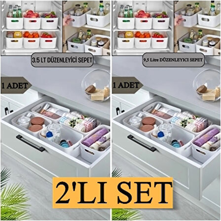 2 ADET Dolap Içi, Buzdolabı Düzenleyici, Banyo Organizer Sepet (1 ADET 3.5 - 1 ADET 9,5 Lt)