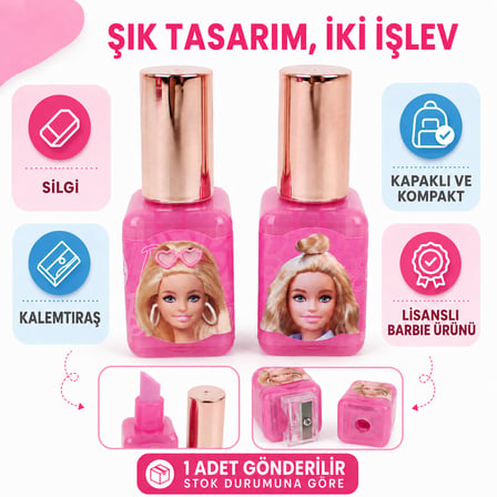 BakGelAl Barbie Ruj Şeklinde Silgi ve Kalemtıraş – 2’si 1 Arada Eğlenceli Kırtasiye Ürünü