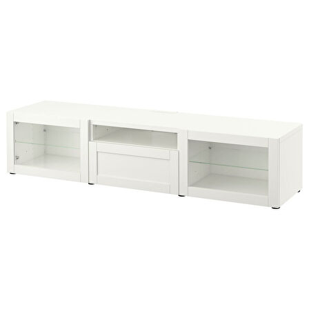 Tv sehpası, beyaz-şeffaf cam, 180x42x39 cm, HANVIKEN/SINDVIK, fren raylı