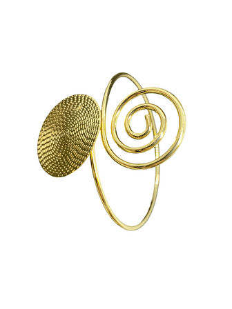 Altın Kaplama Spiral ve Dokulu Disk Figürlü Pazu Bileklik – Modern Tasarım Kadın Bijuteri