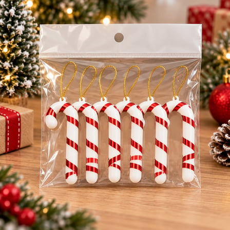 Yılbaşı Çam Ağacı Süsü Baston Şeker 7 cm - Kırmızı Beyaz Şeker Kamışı Tepe ve Dal Süsü (6'lı Paket)