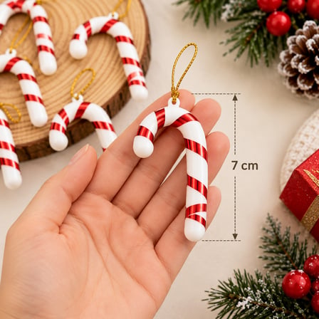 Yılbaşı Çam Ağacı Süsü Baston Şeker 7 cm - Kırmızı Beyaz Şeker Kamışı Tepe ve Dal Süsü (6'lı Paket)