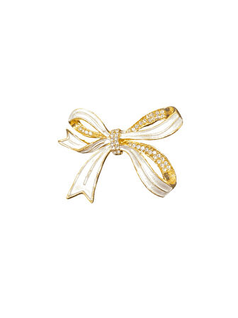 Altın Renk Parlak Taşlı Fiyonk Model Şık Özel Günler Bijuteri Broş | Zarif ve Işıltılı Tasarım