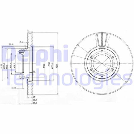 ÖN FREN AYNASI RENAULT MASTER 2 1998-2006 OPEL MOVANO A 1998-2006 280X24 HAVALI 6 DELİK 7700302128 4500098