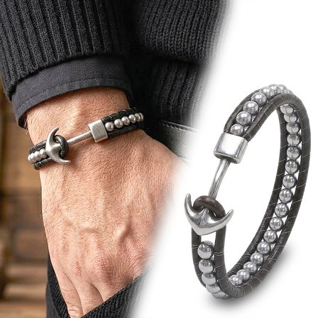 💎 Premium 316L Çelik Çapa Hematit Doğal Taş Orijinal Deri Örgü Erkek Bileklik 31832B27D1