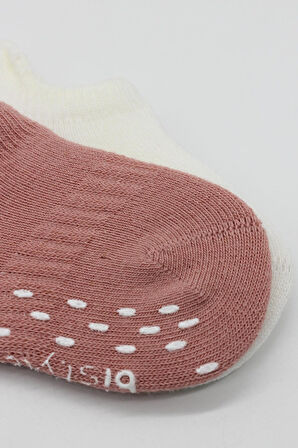 Bistyle 2'Li Sneakers Kaymaz Colours Penye Çorap BS20104 Ekru Pudra