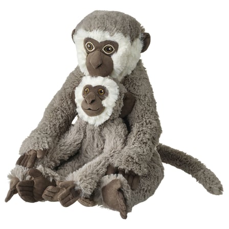 Yumuşak oyuncak, gri, 32 cm, vervet maymunu ve yavrusu