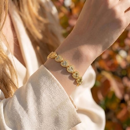 💎 Premium Şık ve Parlak Amorette 24K Gold Kaplama 8 mm Kadın Bijuteri Bileklik 3183KBV5D13  (~18cm)