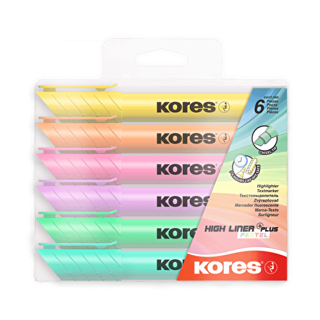 Kores Plus Pastel Fosforlu Kalem 6 Renk 36060