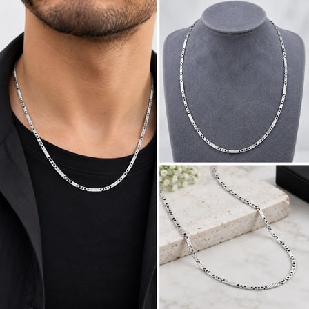 💎 Premium Parlak ve Şık Parlak Detaylı Gümüş Renk 316L Çelik Zincir Erkek Kolye (45 cm)