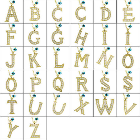 Gümüş Nazar Gold  I Harfi Kadın Kolye