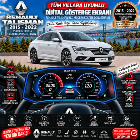 Renault Talisman 2015-2022 için digital gösterge Odb ekran arıza göstergesi turbo gösterge hayalet ekran