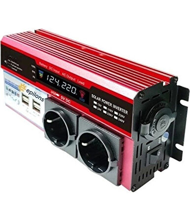 12v 2000w Modifiye Sinüs İnverter Araç Ve Güneş Enerjisi Uyumlu, Çift Usb, Çift Priz Ve Çakmaklık Epilons