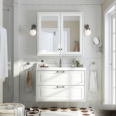 Lavabo dolabı, beyaz, 100x48x63 cm, 2 çekmeceli
