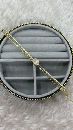 💎 Premium Parlak Gold Renk Su Yolu ve Yuvarlak Zirkon Taş Detaylı Katmanlı Kadın Bijuteri Bileklik (23cm)