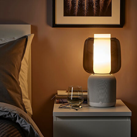 Masa lambası hoparlör, beyaz-siyah cam, 45x22 cm