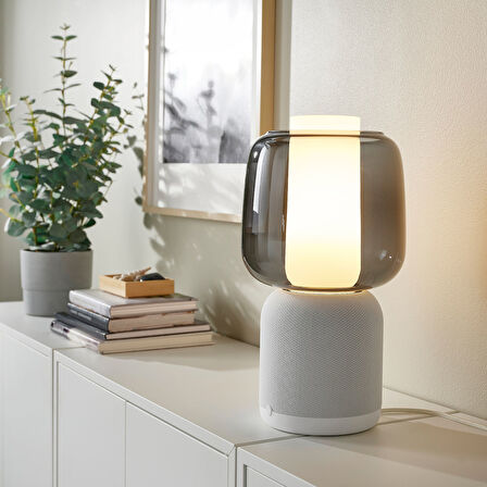 Masa lambası hoparlör, beyaz-siyah cam, 45x22 cm