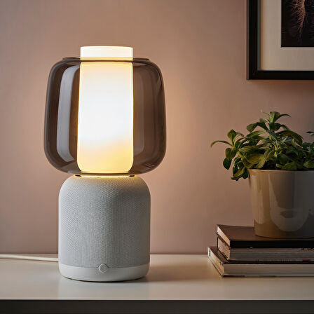 Masa lambası hoparlör, beyaz-siyah cam, 45x22 cm