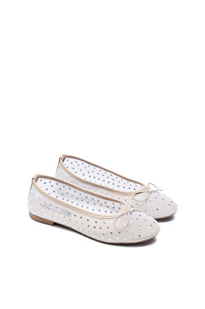 9025 Kadın Taş Detaylı Yuvarlak Burun Babet