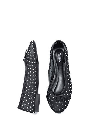 9025 Kadın Taş Detaylı Yuvarlak Burun Babet