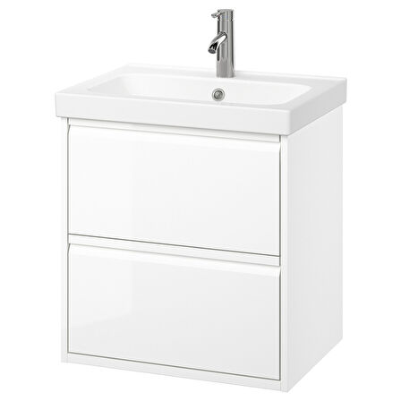 Lavabo dolabı kombinasyonu, parlak cila beyaz, 62x49x69 cm, DALSKAR batarya