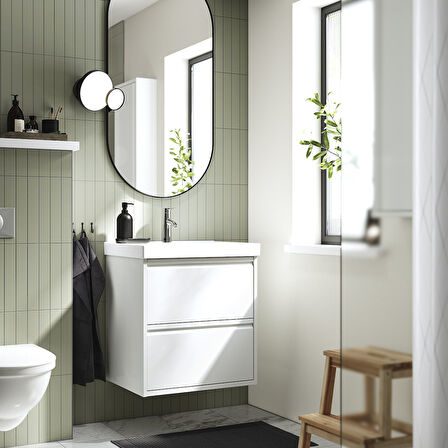 Lavabo dolabı kombinasyonu, parlak cila beyaz, 62x49x69 cm, DALSKAR batarya