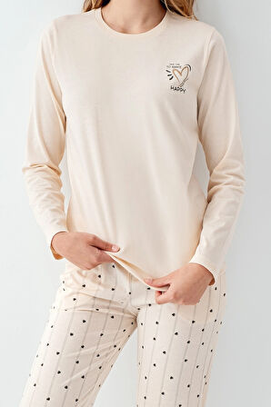 Arnetta 3434-s Kadın Uzun Kol Pijama Takım - Krem - M