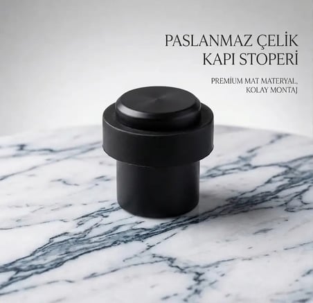 5 ADET Mat Siyah Paslanmaz Çelik Kapı Stoperi – Lüks Zemin Tipi Kauçuk Tamponlu Kapı Stopu