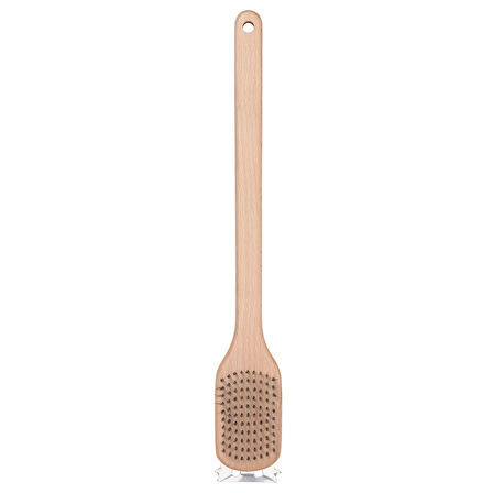 Barbekü-ızgara temizleme fırçası, paslanmaz çelik-kayın, 42 cm