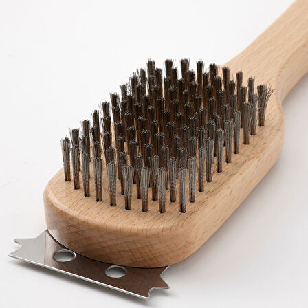 Barbekü-ızgara temizleme fırçası, paslanmaz çelik-kayın, 42 cm