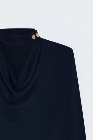 Degaje Yaka Uzun Kollu Bluz Lacivert