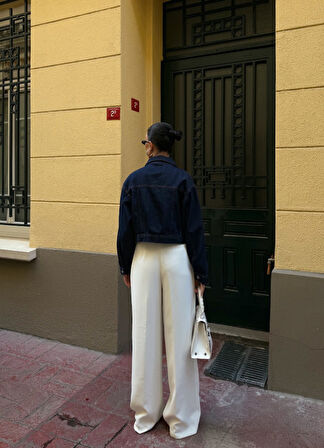 Çift Cep Denim Crop Ceket