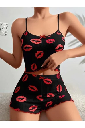 Bayan Şortlu Takım-Siyah-L/XL