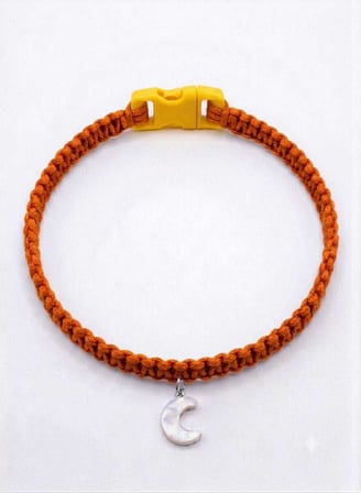 Turuncu El Örgüsü Makrome Kedi Tasması 27 cm - Ay Figürlü Charm Şık Kedi Boyun Tasması