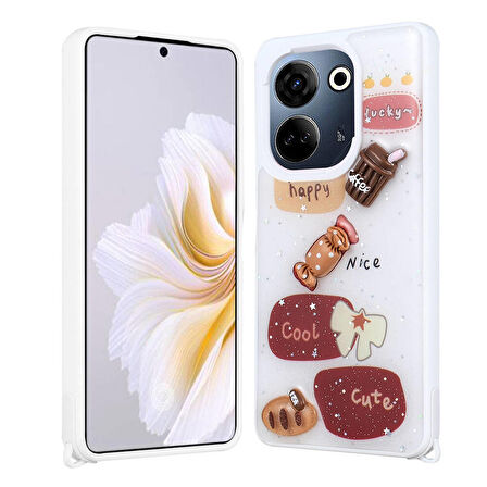 Tecno Camon 20 ile Uyumlu Kılıf Parlayan Sıvılı Simli Kabartma Figürlü Kapak