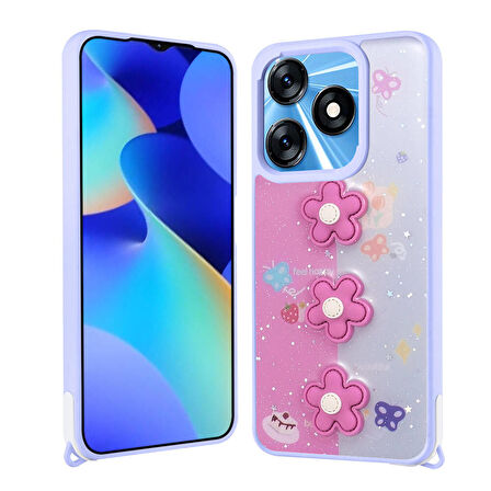 Tecno Spark 10 4G ile Uyumlu Kılıf Parlayan Sıvılı Simli Kabartma Figürlü Kapak