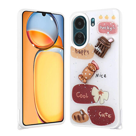 Xiaomi Poco C65 ile Uyumlu Kılıf Parlayan Sıvılı Simli Kabartma Figürlü Kapak