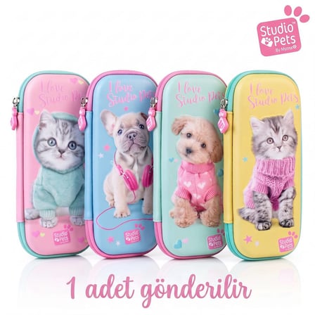 BakGelAl Studio Pets 3D Kabartmalı Kalem Kutusu Kedi Köpek Desenli Fermuarlı Okul Kalemliği küçük
