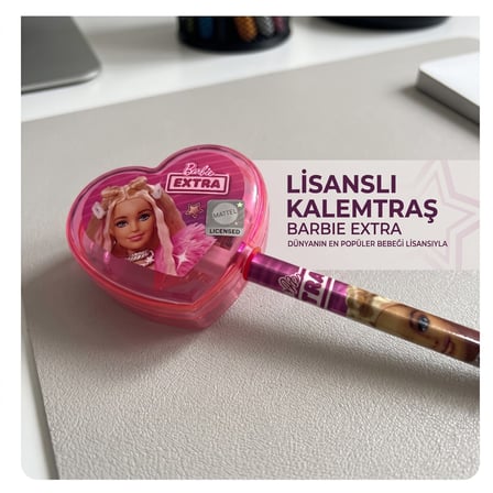 BakGelAl Barbie Extra Lisanslı Kalp Şekilli Kalemtıraş – Pembe Kapaklı Çocuk Okul Kırtasiye Ürünü