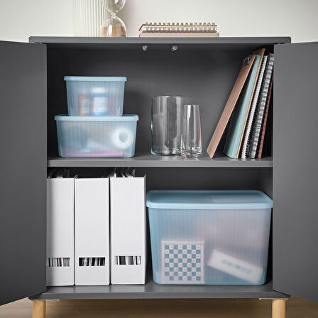 Kapaklı kutu, şeffaf gri-mavi, 12x18x12 cm/1.5 lt