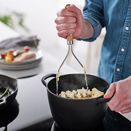 Patates ezici, paslanmaz çelik-kayın, 30 cm